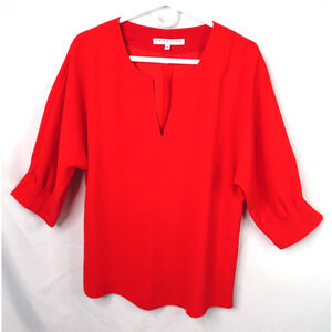 TRINA TURK Red Split Neck 3/4 Dolman Sleeve Blouse Top Tunic Women's Sz S